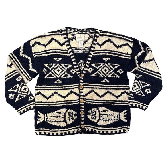 Express Sweaters - Vintage Express Sweater OS Ecuadorian Wool Handknit Tricot Ecuador Fish 90s